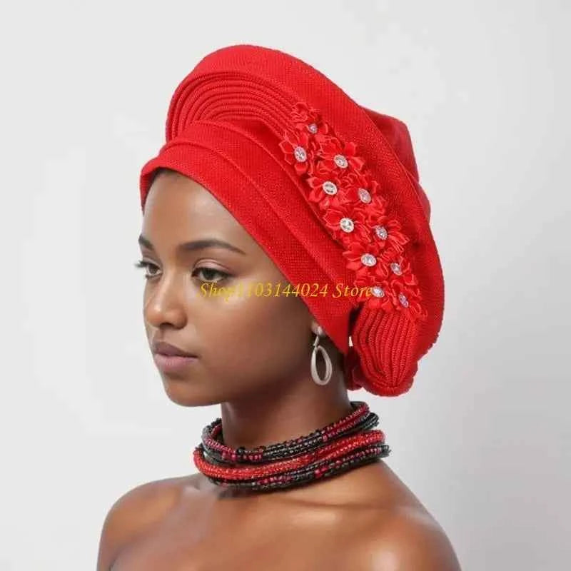 N5KE Flower Turban Hat African Headwrap Hat Formal Event Wedding Multilayer Turban