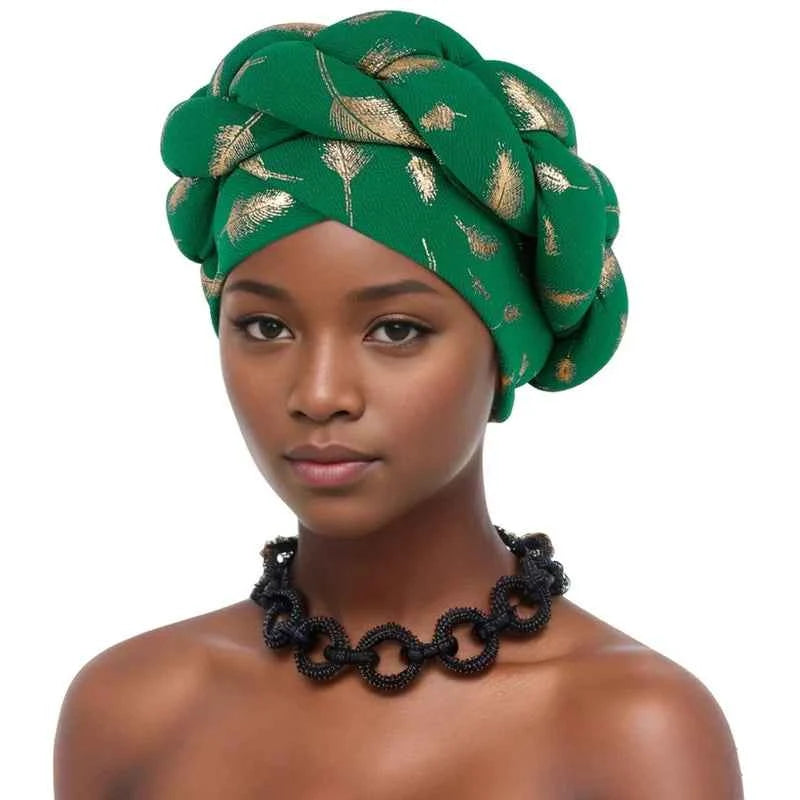 Bronzing African Headtie Braid Turban Caps for Women Nigeria Wedding Geles Party Headgear Headpiece Auto Gele Female Head Wraps