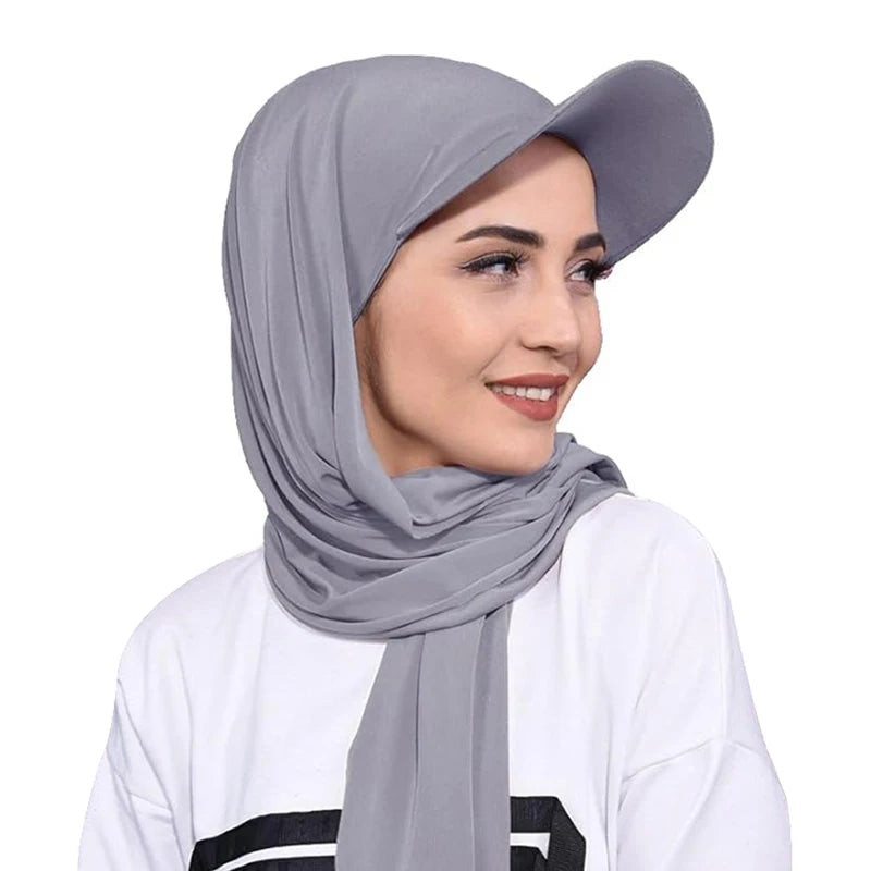 New Women Brim Bandana Cap Scarf Hat Outdoor Sun Visor ith Pre-Tied Turban Caps Ready To Wear Muslim Hijab Shawl Baseball Cap - NamafadStore
