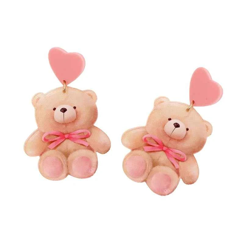 Earrings For Women Girls Hip Hop Cute Exaggeration Special Creativity Jewelry Valentine's Day Teddy Bear  Sweet Heart