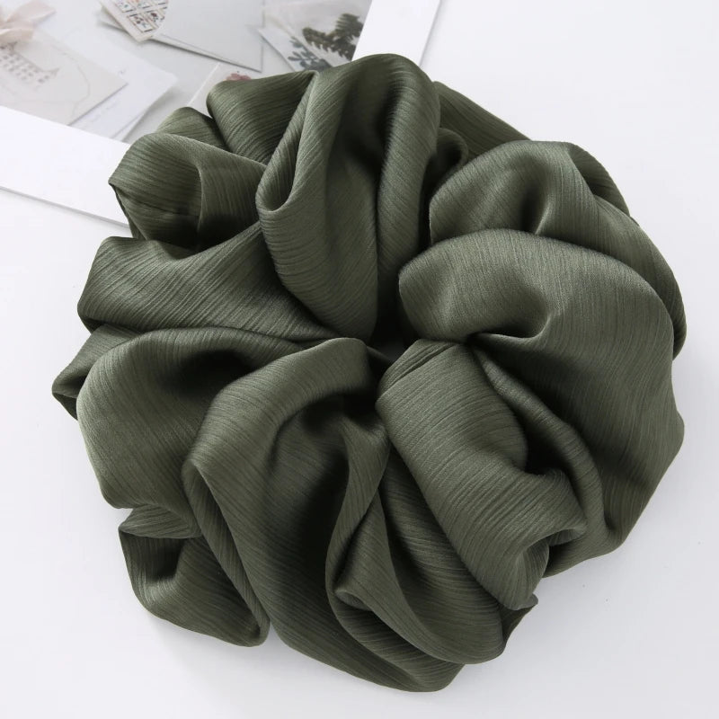 17Colors Big Size Crepe Satin Scrunchies Muslim Women Custom Elastic Volumizing Oversized Neat stitching Bunch Hair Tie - NamafadStore