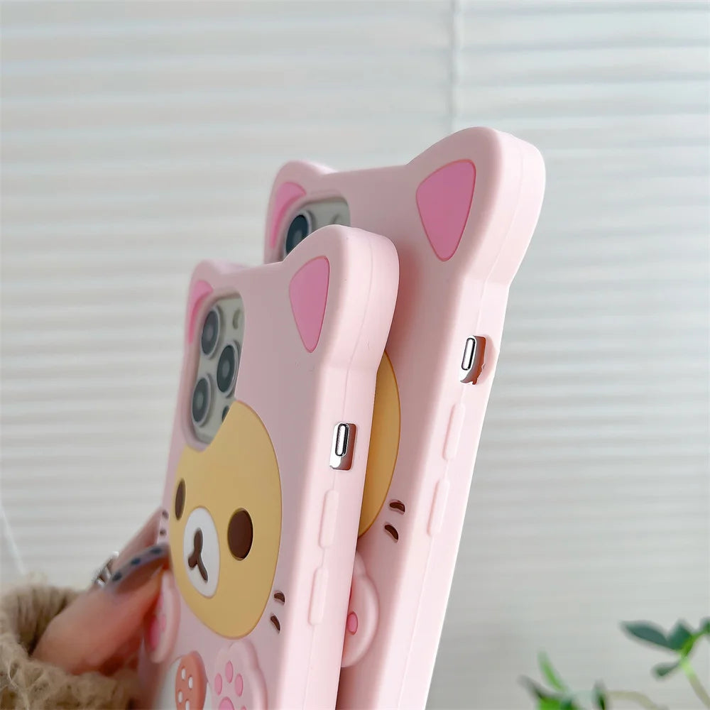 Cute Rilakkuma Bear Case For iPhone 17 Pro max 16 15 14 13 12 Mini 11 Pro Max Xs XR 6 7 8 Plus SE Kawaii Cat Silicone Soft Cover