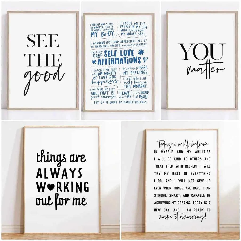 Trendy Minimalist Daily Affirmation Poster Printable Inspirational Wall Art Office Decor Self Love Catchphrases Canvas Painting