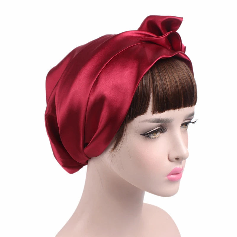 Women Silk Satin Cap Night Sleep Cap Hair Bonnet Hat Head Cover Satin Turban Headscarf Adjustable Ladies Long Hair Care Bonnet - NamafadStore