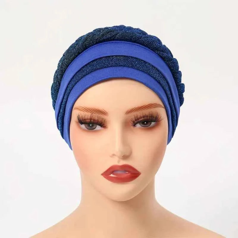 Glitter Full Body Pleated Turban Cap for Women 2025 Lady Head Wraps Muslim Headscarf Hat Turbante Mujer African Headpiece