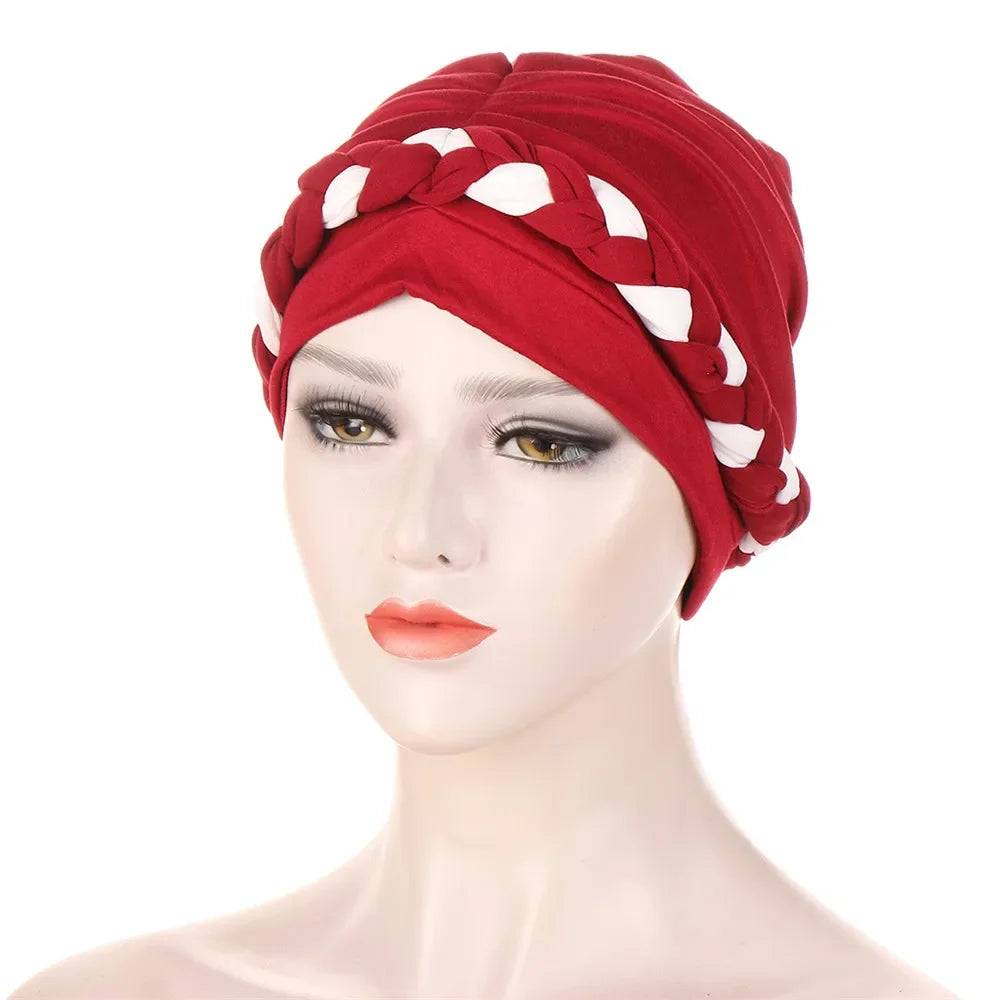 Women Lady Beads Muslim Braid Head Turban Wrap Cover Cancer Chemo Islamic Arab Cap Hat Hair Loss Bonnet Beanies Fashion - NamafadStore