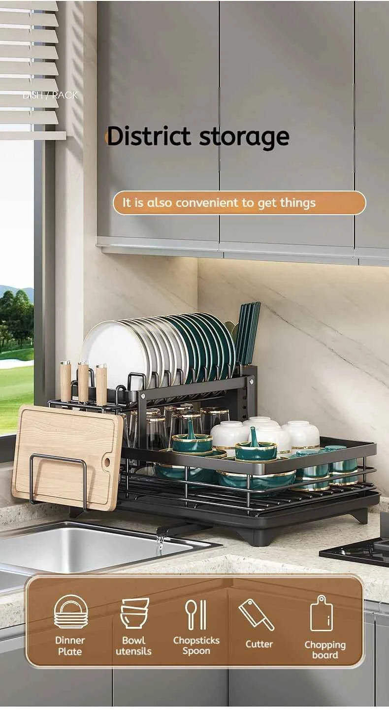 Stainless Steel Dish Drying Rack Adjustable Kitchen Plates Organizer with Drainboard Over Sink Plate Drainer Storage Organizer