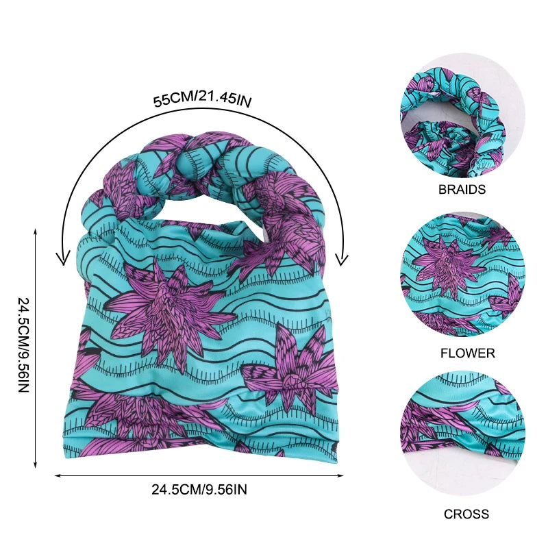 New African Print Twisted Large Braid Turban Hat Muslim Hijab Hat Elastic Head Wraps Headscarf Ramadan Headscarf Beanie Hats - NamafadStore