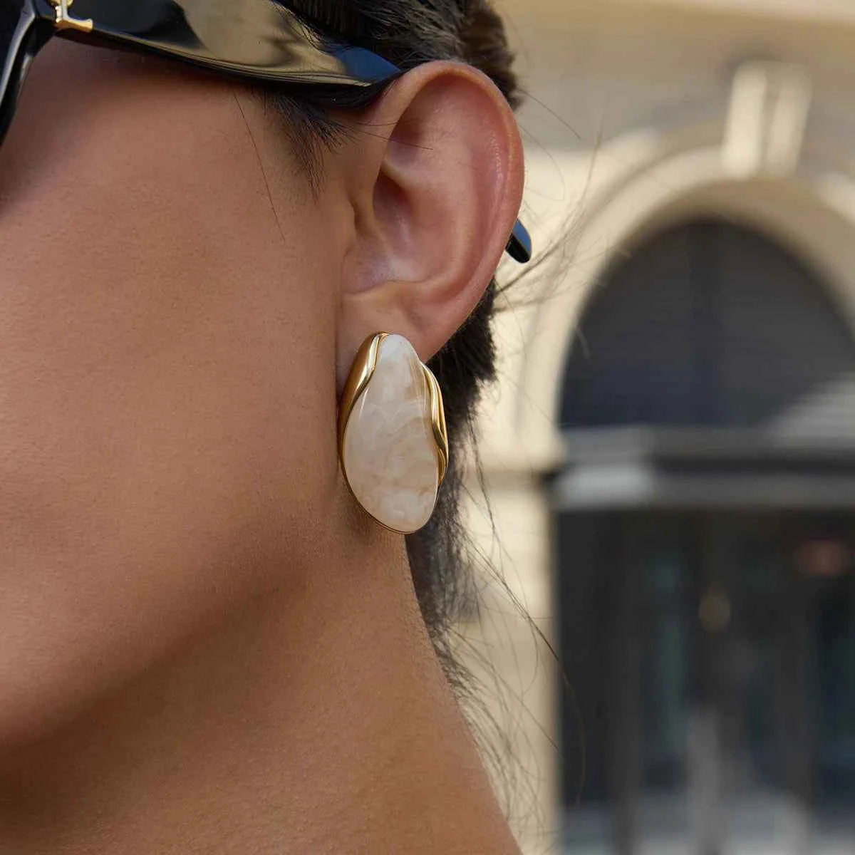 Youthway Irregular Resin Stainless Steel Stud Earrings 18K Gold Color-Plated Women's Fashion Jewelry for Party Wear