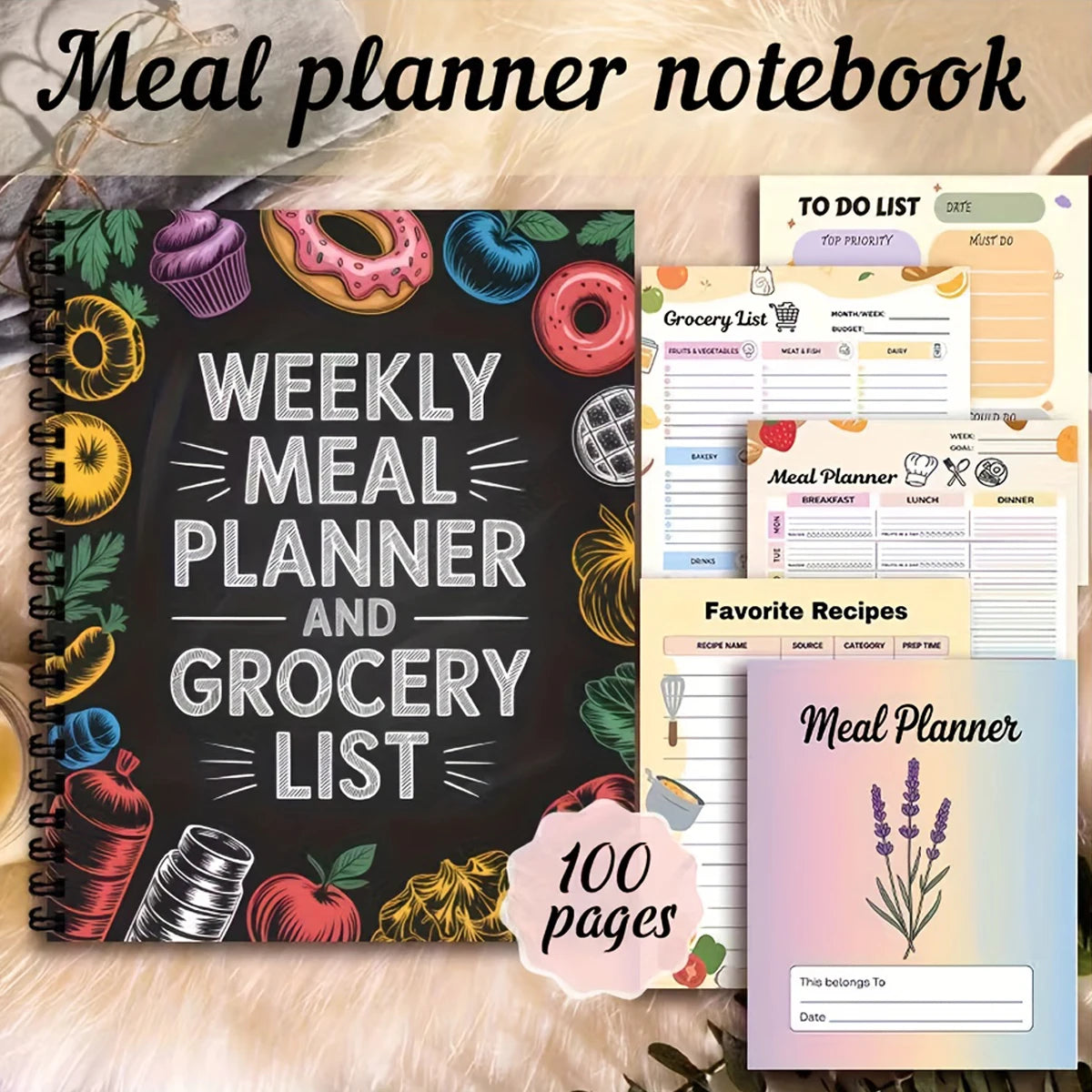 Weekly Meal Planner and Grocery List Organizer, Healthy Food Tracking Page, Recipe Section, Shopping List, Ideal for Weight Loss