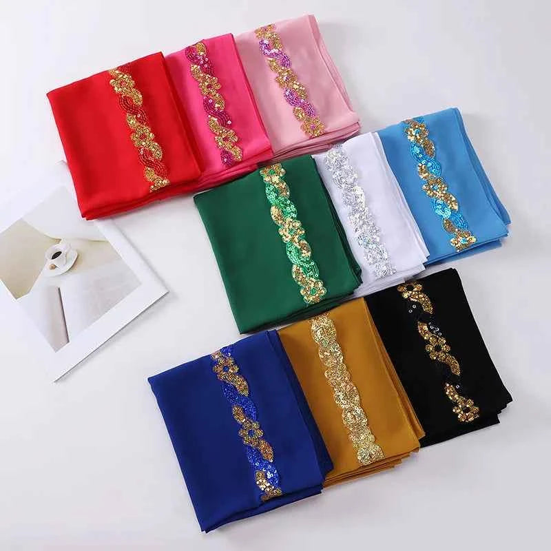 Chiffon Hijab Scarf Turban – Sequins Headwrap & Veil for Muslim Women, Fashionable Islamic Headband