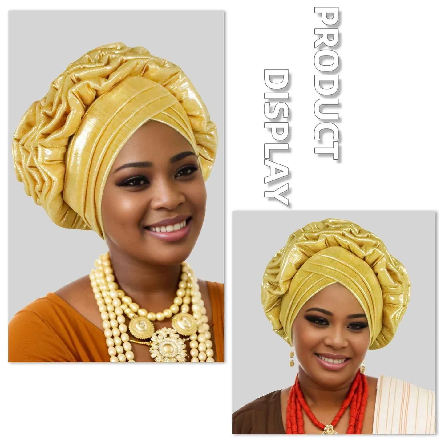 New Fashion African Auto Gele Headties Muslim Glitter Ruffled Turban Hijab Bonnet Nigerian Wedding Festival Baotou Hat for Woman
