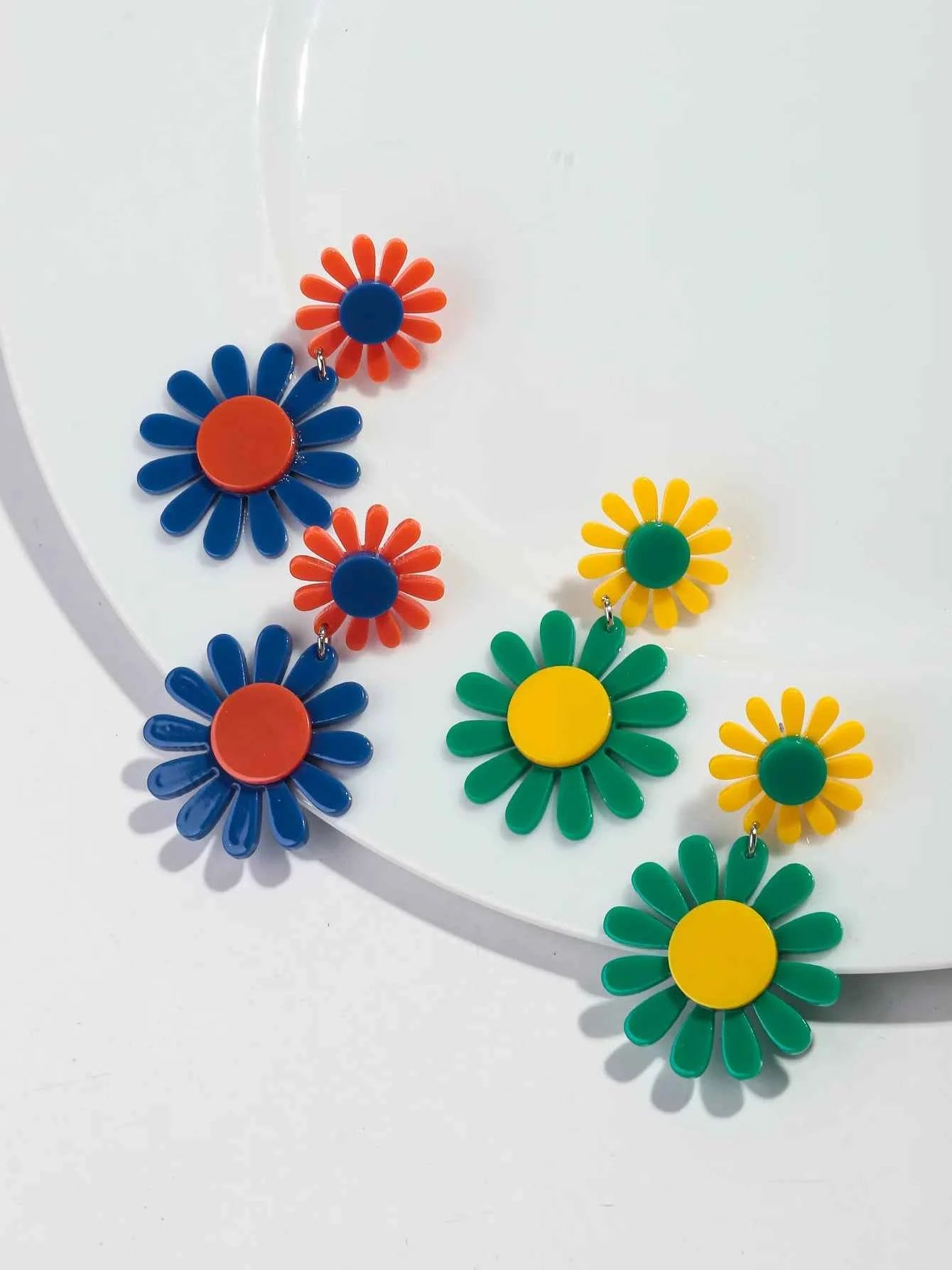 Boho Colorful Acrylic Sunflower Women's Earrings 2024 Trendy Geometric Daisy Flower Long Drop Earring Cute Simple Jewelry Gifts