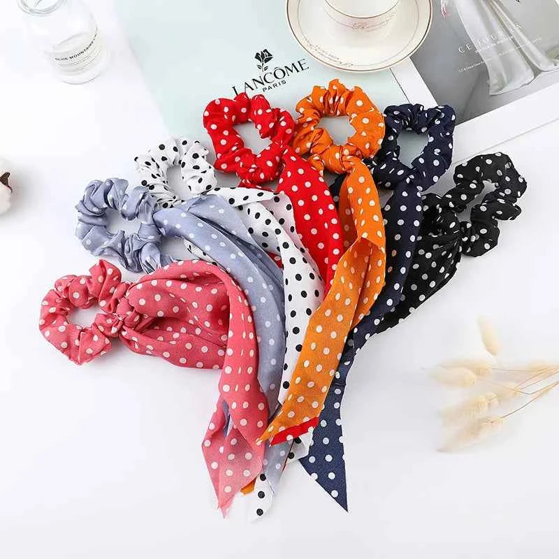 Fashion Dots Scrunchies Long Hair Rope Korean Hair Ties for Women Ponytail Scarf Sweet Elastic Hair Band Hair Accessories