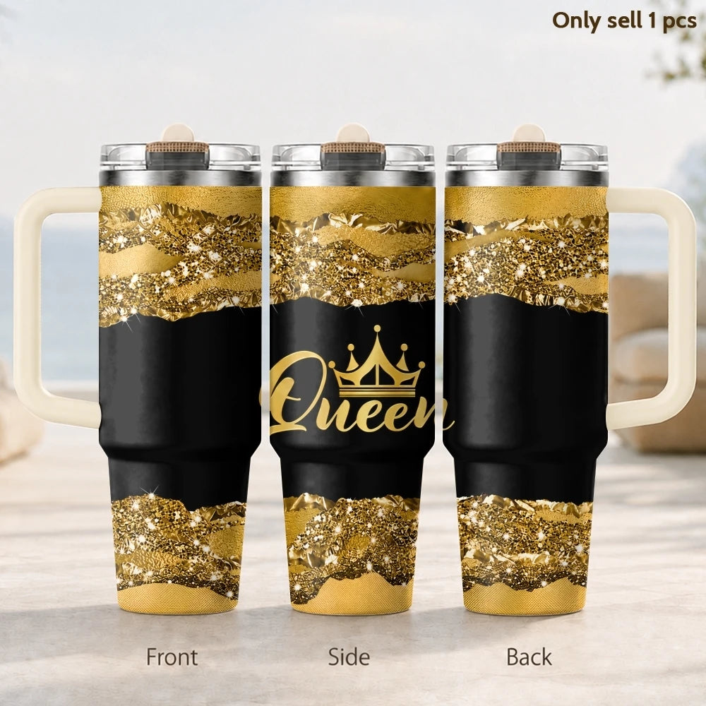Queen 40oz Tumbler – Insulated Stainless Steel Travel Cup with Handle & Straw