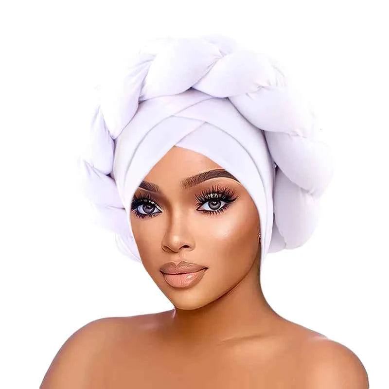 New African Twisted Large Fried Braid Turban Hat Muslim Hijab Hat Elastic Head Wraps Headscarf Beanie Hats Turbante Cap