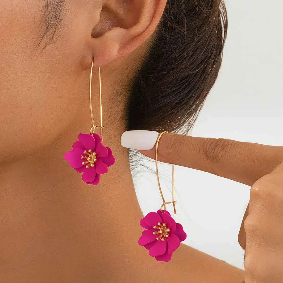 Rose Red Flower Imitation Pearl Dangle Earrings for Women Fashion Multilayer Floral Drop Earrings Jewelry Accessories Party Gift