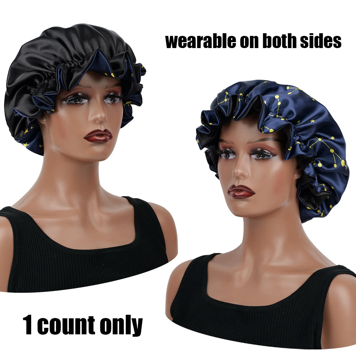 1PC Constellation Print Satin Sleep Bonnet with Wide Band Soft Wrap Comfortable Cap for Daily Use Makeup & Face Washing - NamafadStore