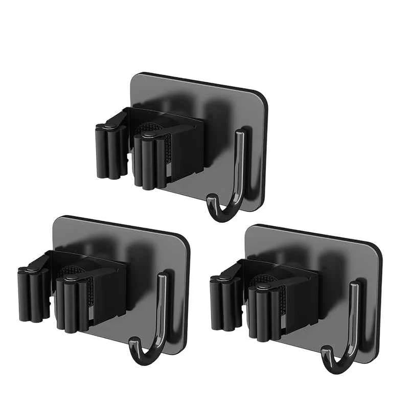 304 Stainless Steel Mop Holder Wall Mounted Adhesive Multi-Purpose Hooks Household Storage Organizer Rack Broom Hanger Stick