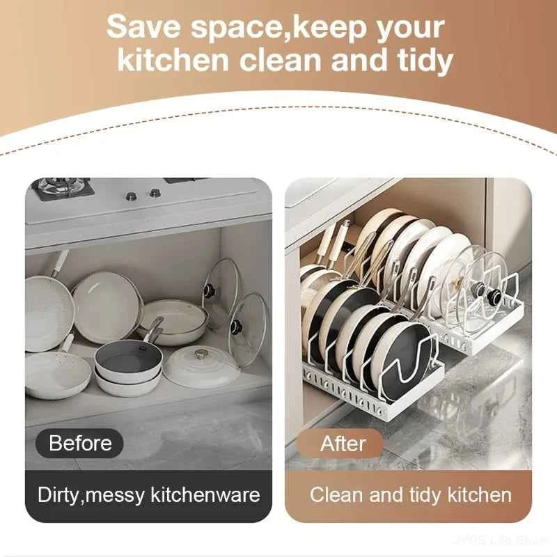 1Pc Kitchen Multifunctional Organizer Pull Out for Pots/Pans Sliding Lid Holder Spice Rack & Dish Drying Racks Drawer Organizer