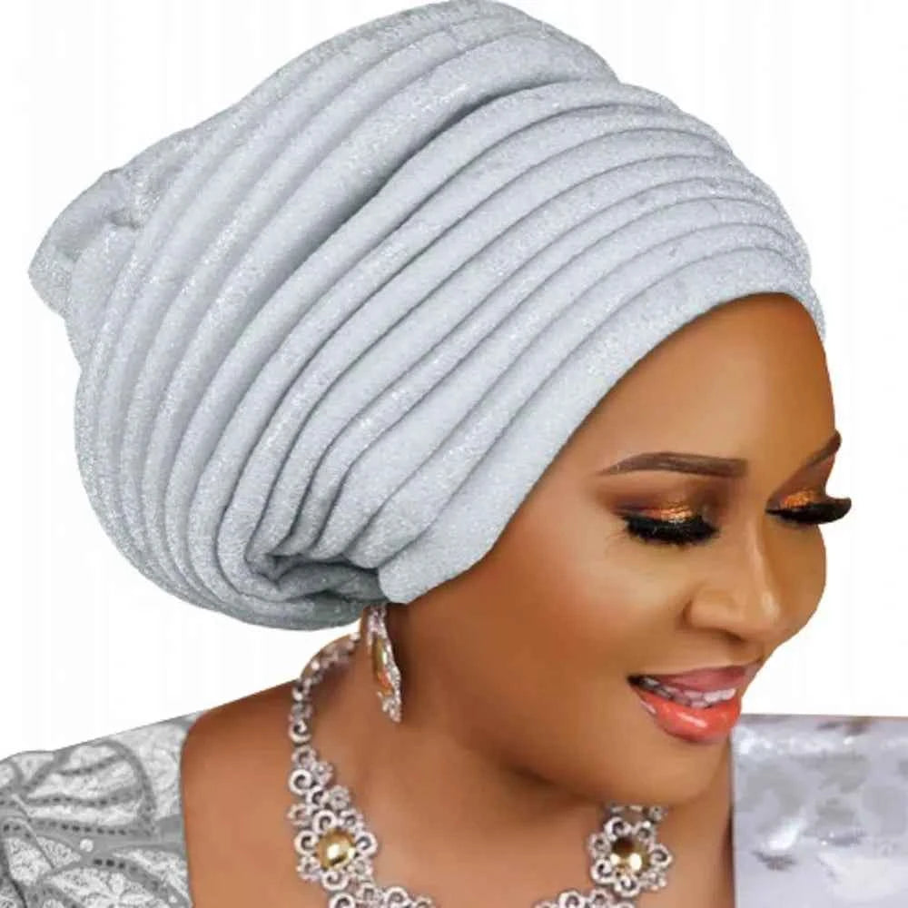 2025 Fashion Women’s Pleated Turban Cap – Auto Gele African Head Wrap for Weddings & Parties