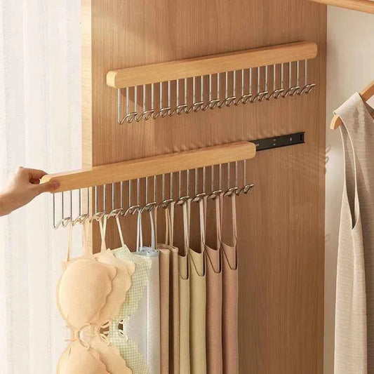 8/12 Hooks Retractable Wood Clothes Hanger Multi-functional Bra Storage Hanger Wall-mounted Wardrobe Hanger Clothes Organizer