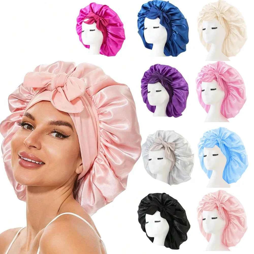 Satin Silk Sleeping Bonnet Adjustable with Tie Band for Women and Men