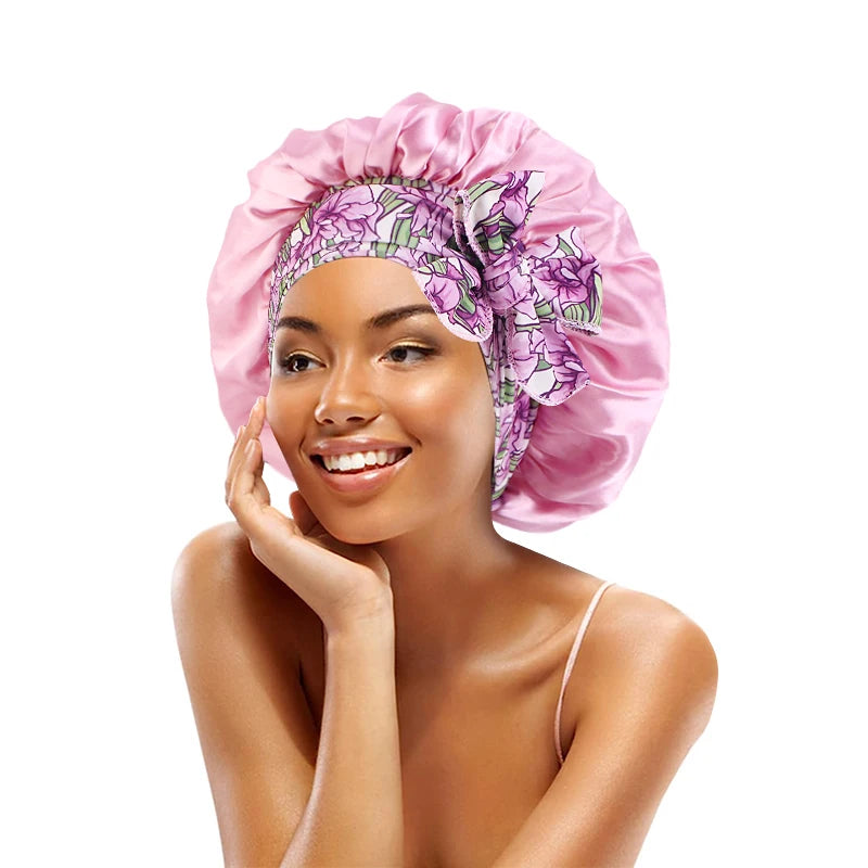 Women's Lace-up Satin Bonnet With Wide Stretch Ties Band Long Tail Bonnet Satin Cheveux Nuit Silky Sleeping Night Cap Bonnets - NamafadStore