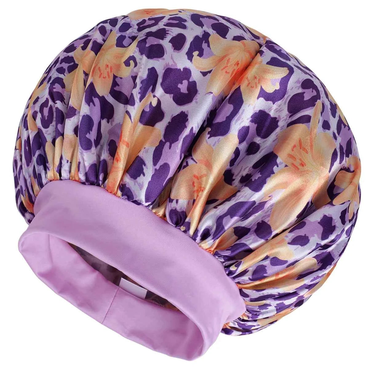 1PC Women's Leopard Print Satin Sleep Bonnet - Adjustable Night Cap for Hair Protection While Sleeping