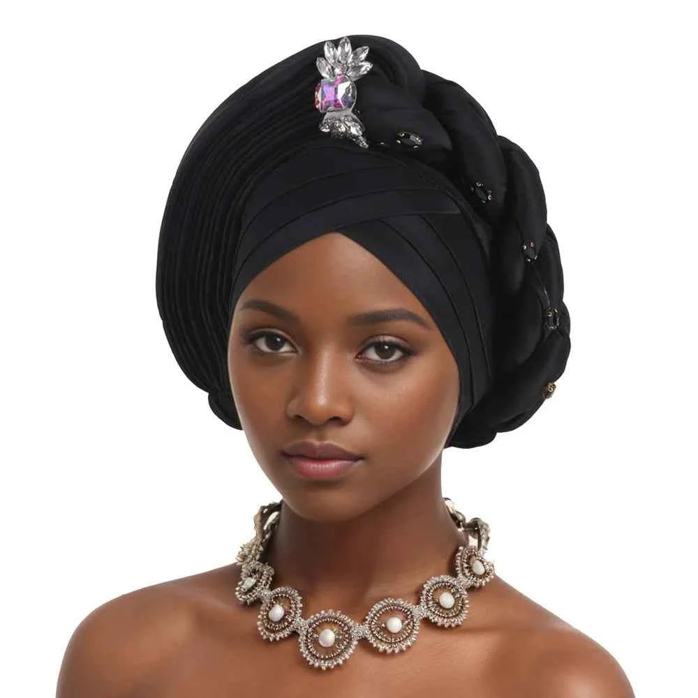 Elegant Braided Turban With Rhinestone Accents African Head Wrap For Women Perfect For Weddings & Party  Nigeria Autogele