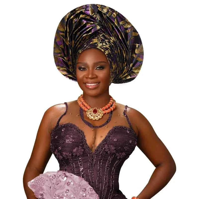 Elegant African Autogele Women's Turban Cap Nigeria Wedding Gele Ready To Wear African Headtie Evening Party Headwear