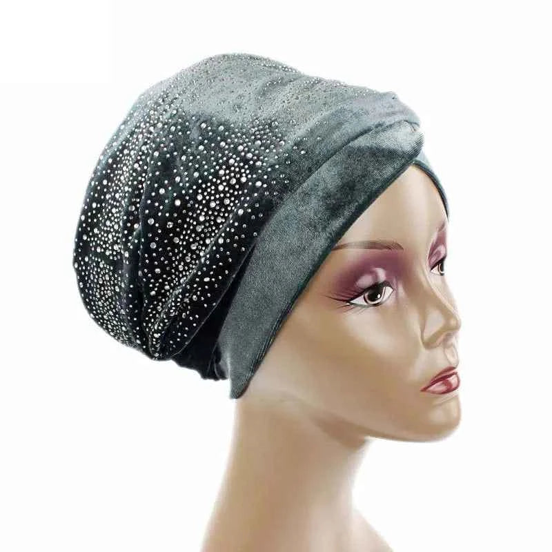 Women Velvet Muslim Wrapped Head Turban Scarf  Hat Long Tail Style Elegant Female Head Wraps Solid Color Party Turban Headwear