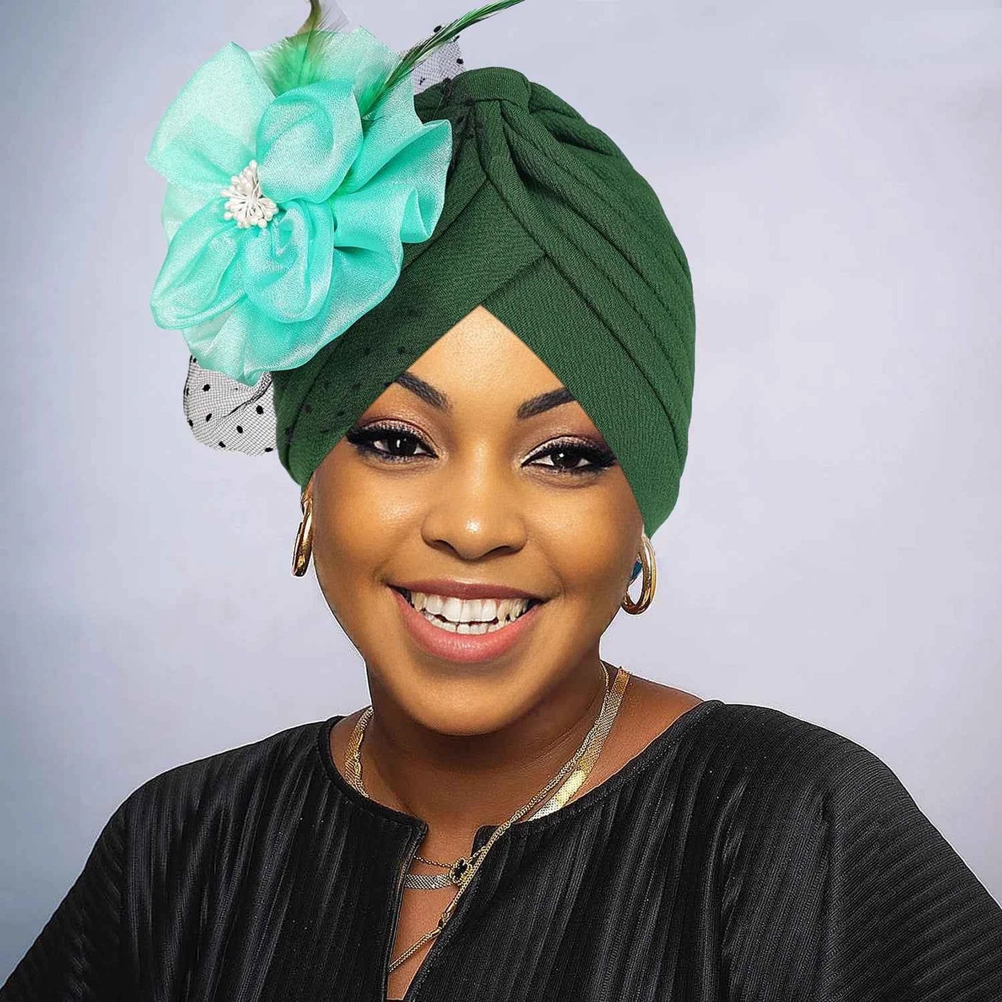 Women’s Luxury Turban Hat – Big Flower Mesh Style African Zahra Cap for Weddings & Special Occasions