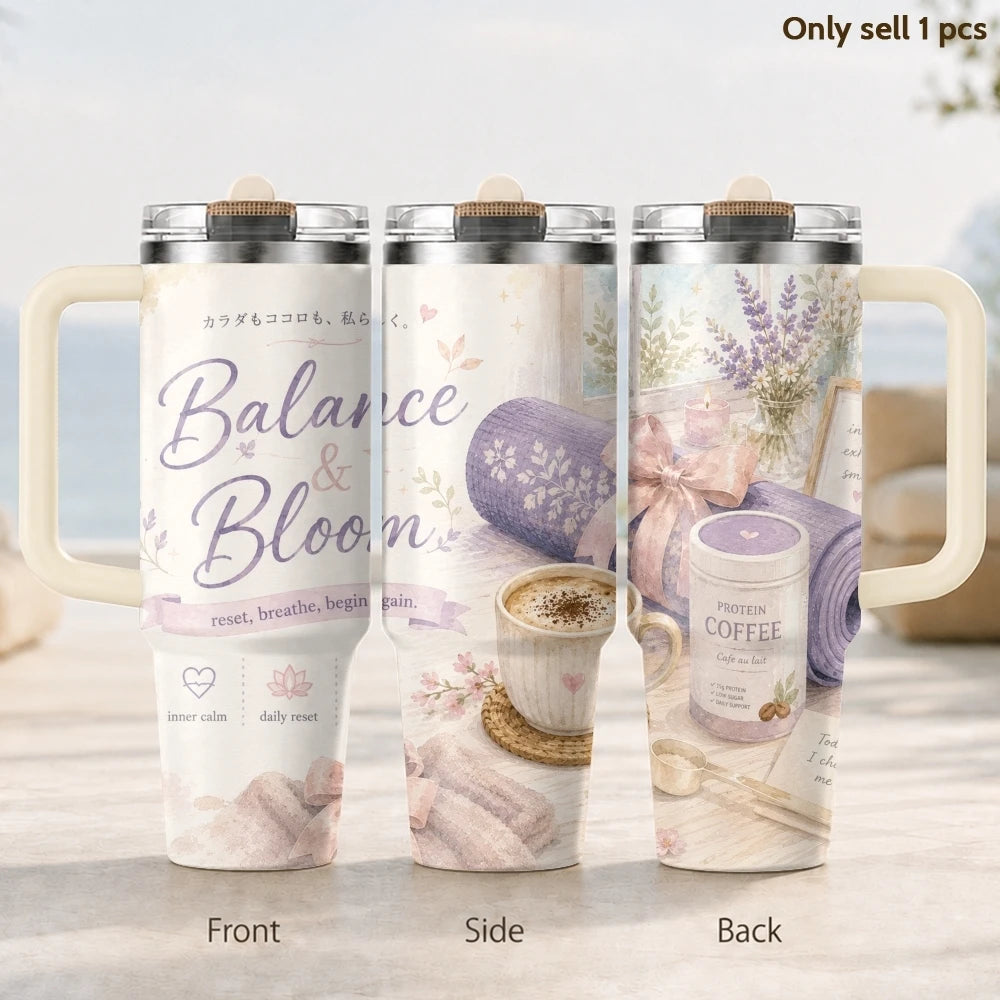 40oz Yoga & Coffee Tumbler – Insulated Stainless Steel Fitness Travel Mug