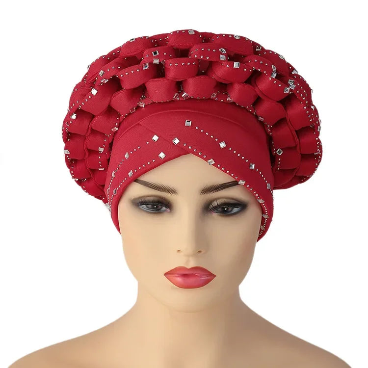 Women Braid Turbans Latest African Headtie Ladies Sequin Head Wraps African Aso Oke Winter Headtie Negerian Wedding Gele Caps