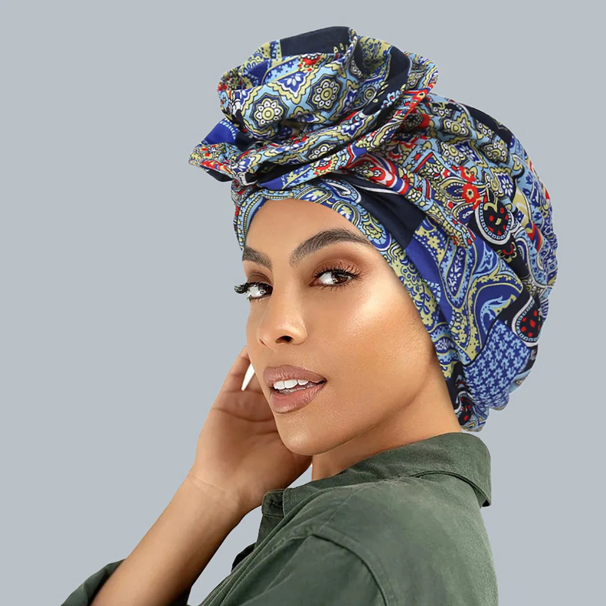 New African Women Print Turban Flower Beanies Bonnet Muslim Hijab Headscarf Hair Loss Head Wrap Bandanas Headband Turbante Mujer - NamafadStore