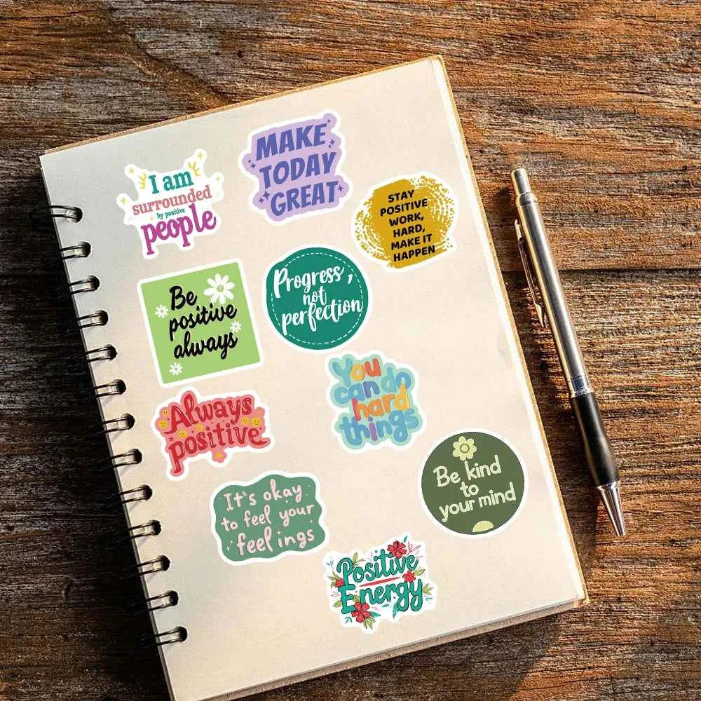 50pcs Positive Affirmation Stickers Kawaii Harajuku Skateboard Graffiti Decals Luggage Suitcase Bike Gift Phone Bike Sticker
