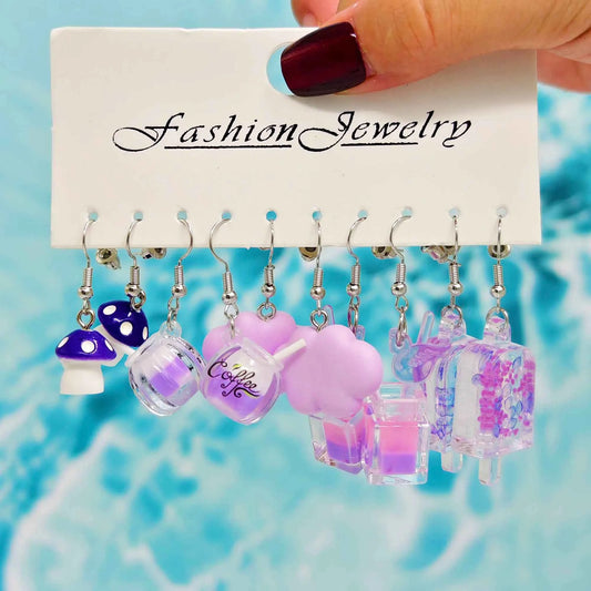 Colorful Acrylic Earring Set Mushroom Ice Cream Candy Dopamine Earrings