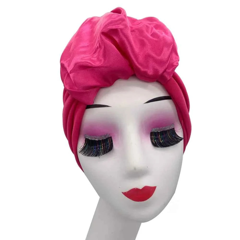 Fashion Satin Croissant Ruffled Turban Caps for Women African Head Wraps Nigeria Wedding Party Headpiece Muslim Headscarf Bonnet