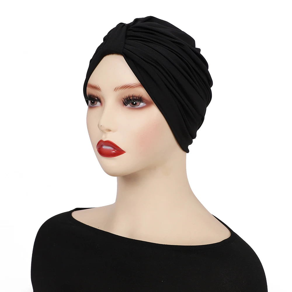 Muslim Instant Turban Pure Color Stretch Inner Hat Hijabs For Caps Ready To Wear Women Head Scarf Under Bonnet