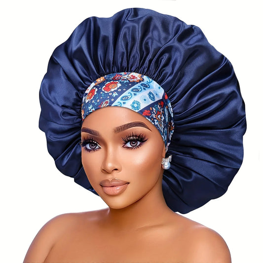 Women's Fashion Bonnet Flower Printed Hair Hat with Wide Edge Elastic Silk Smooth Satin Face for Daily Home Sleep Hat - NamafadStore