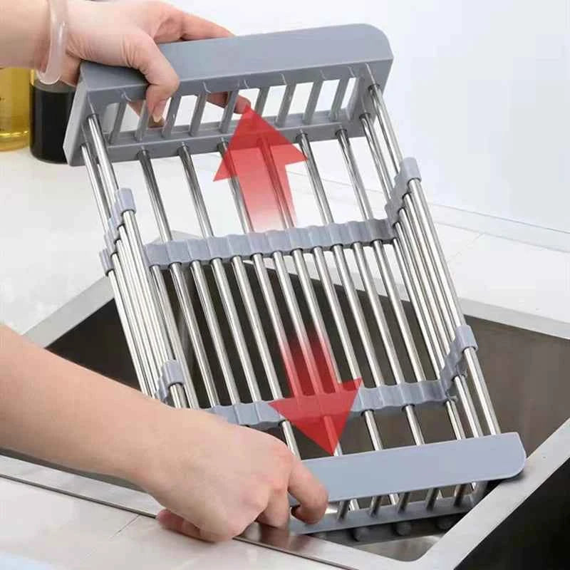 Adjustable Drain Rack Stainless Steel Sink Drain Rack Fruit Vegetable Drain Basket Kitchen Retractable Drying Rack