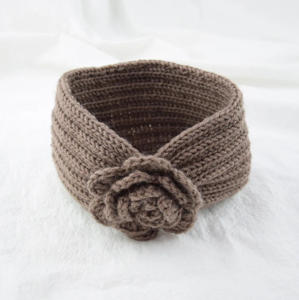 Women Rose Flower Knitted Headbands Women Autumn Winter Crochet Head Wrap wide Woolen Hairband Turban Bandana Hair Accessories - NamafadStore