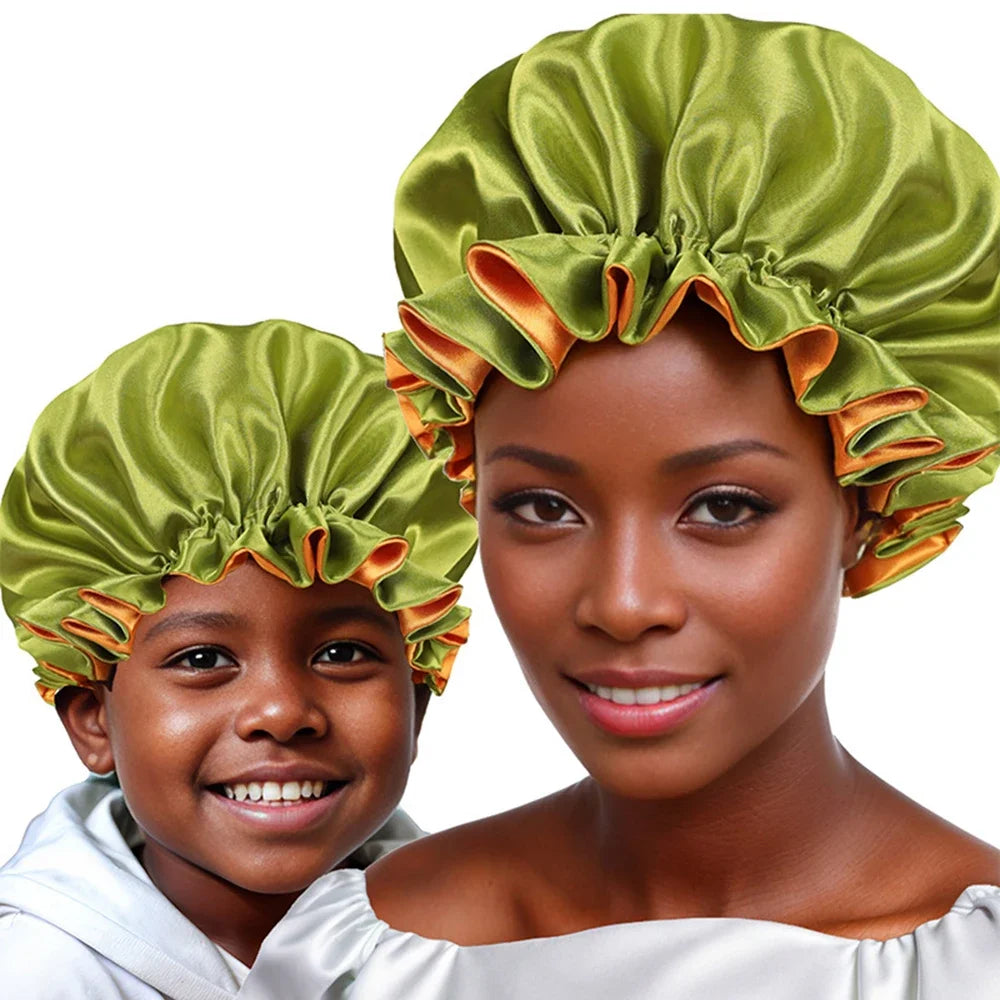 New Women's Satin Solid Sleeping Hat Night Sleep Hair Care Bonnet Nightcap Silky Shower Caps Comfortable Flower Band Unisex Cap