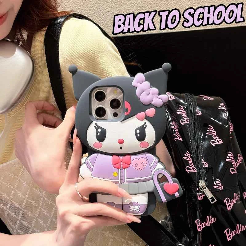 Sanrio Cute 3D Cartoon Kuromi Phone Case for iPhone 17 Pro17 16 15 14 13 12 11 Pro Max 16 Plus Shockproof Soft Silicone Cover