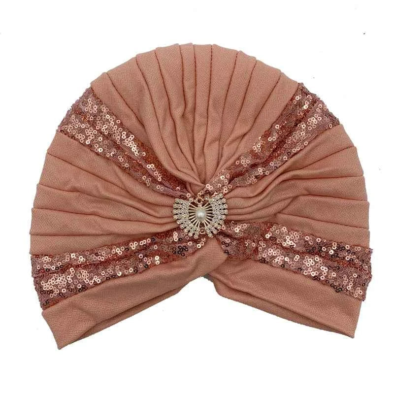 Fashion Sequins Pleated Turban Hat Muslim Headscarf Bonnet Women Head Wraps African Party Headpiece Nigeria Wedding Gele