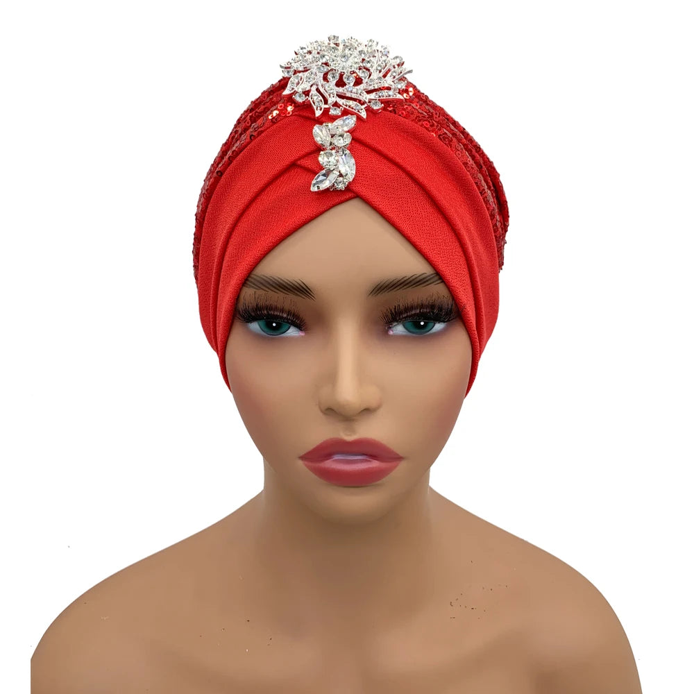 Luxury Rhinestones Turban Cap for Women Soft Comfortable Head Wraps Muslim Headscarf Bonnet  Turbante Mujer - NamafadStore