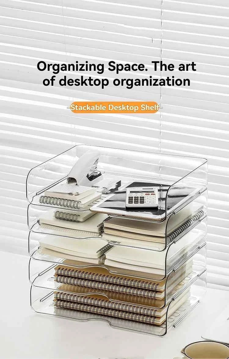 Transparent document storage rack, desktop storage rack, office book table storage box, organizer box