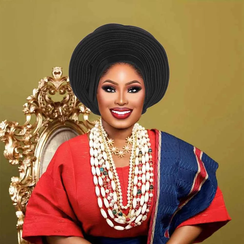 Nigeria Head Ties Wedding Party Headgear Elegant African Headtie Turban Already Made Women's Auto Gele Female Head Wraps