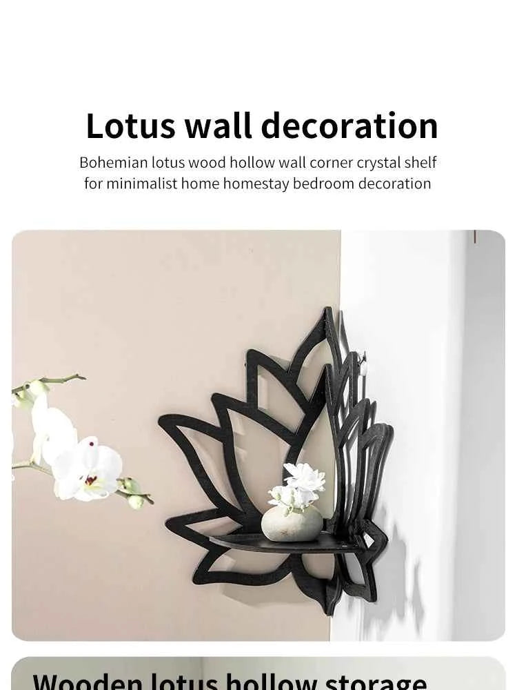 Wooden Lotus Hollow Decorative Rack Aromatherapy Organiser Essential Oil Candle Holder Wall Mounted Shelf Corner Shelf